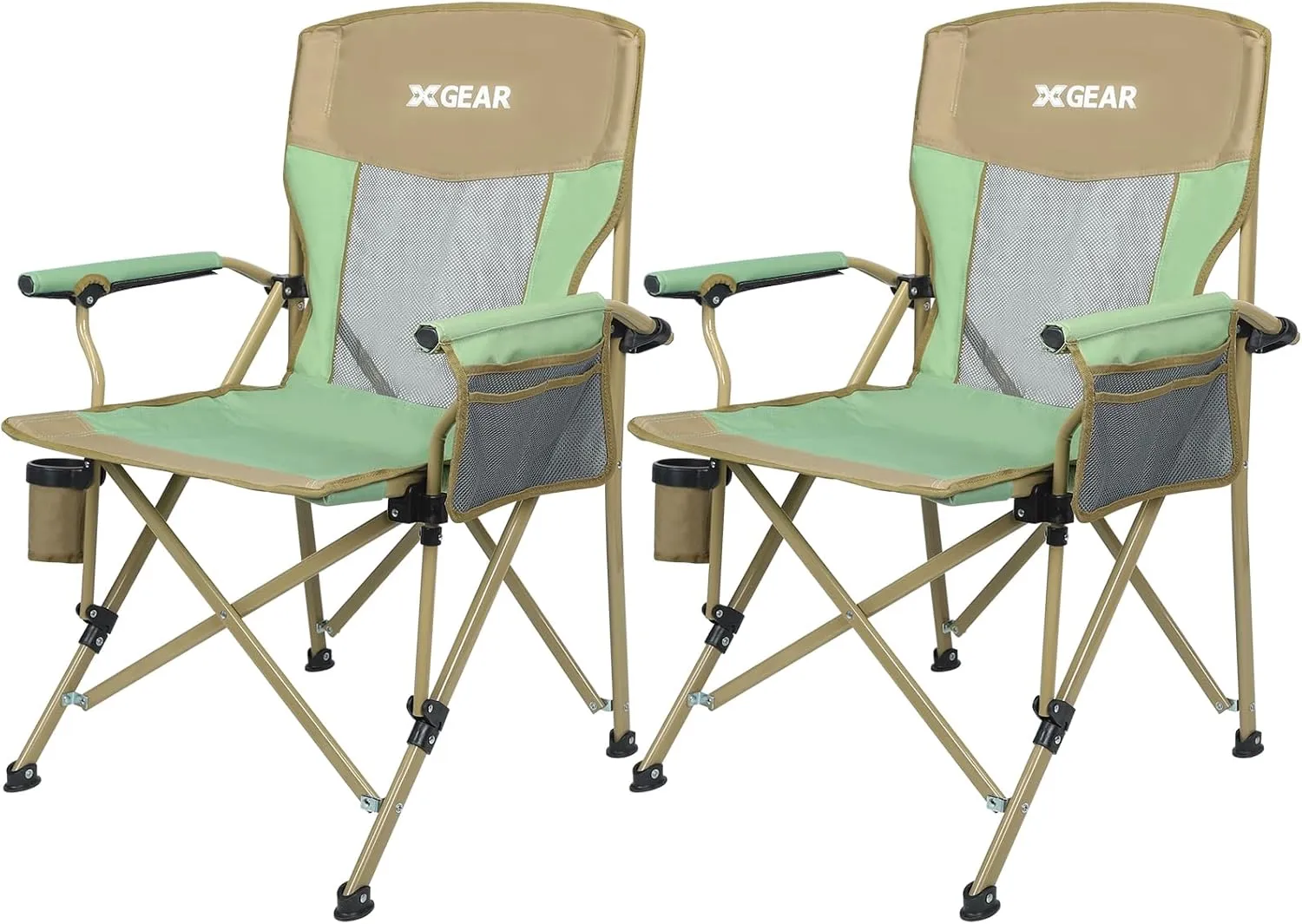 Camping Chair for Adults 350 LBS Support Camp Chair 2PCS with Breathable Mesh Back Fabric with Arm Rest Cup Holder and Portable Carrying Bag