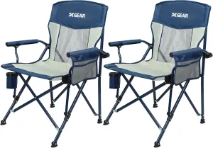 Camping Chair for Adults 350 LBS Support Camp Chair 2PCS with Breathable Mesh Back Fabric with Arm Rest Cup Holder and Portable Carrying Bag