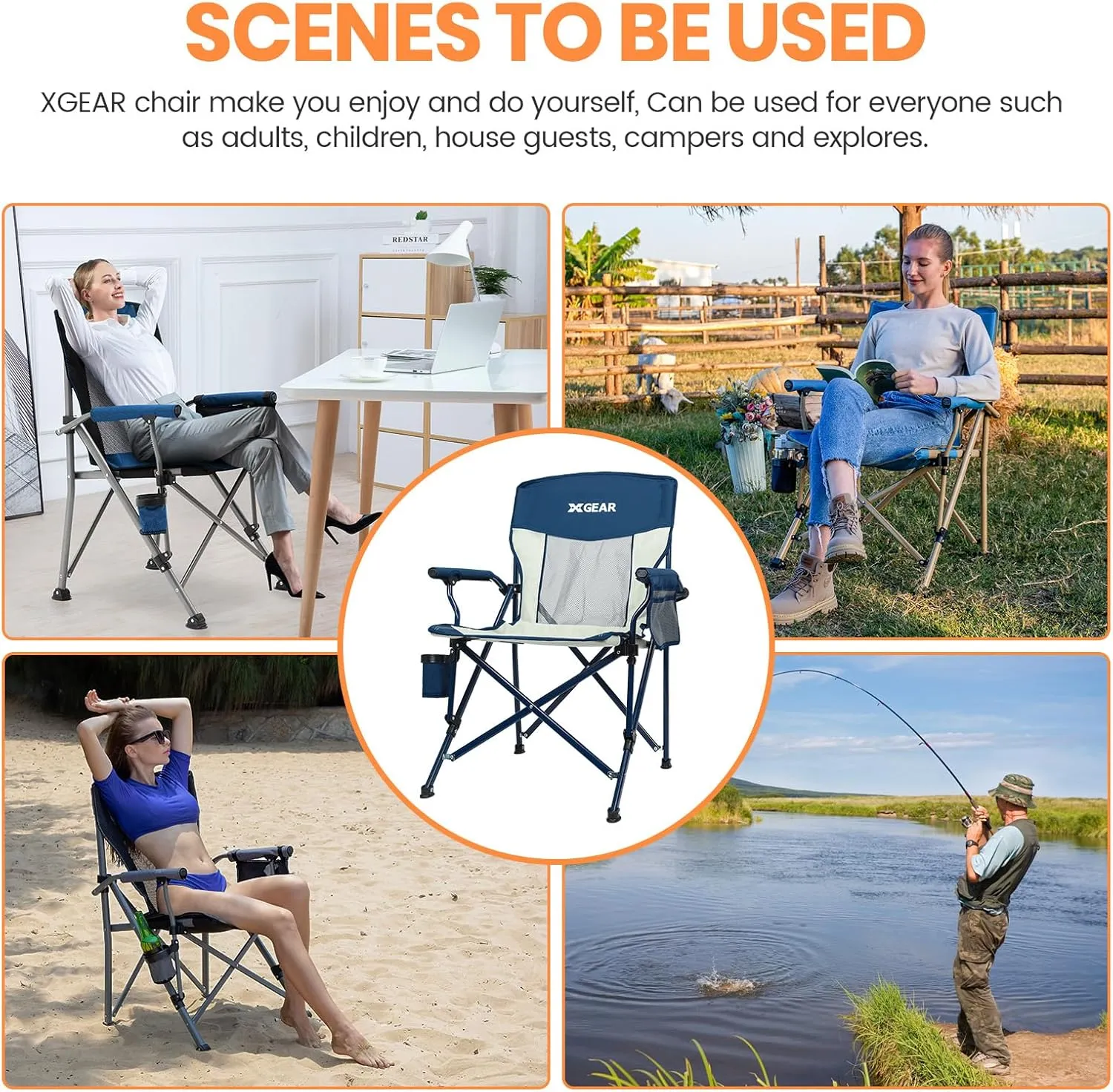 Camping Chair for Adults 350 LBS Support Camp Chair 2PCS with Breathable Mesh Back Fabric with Arm Rest Cup Holder and Portable Carrying Bag