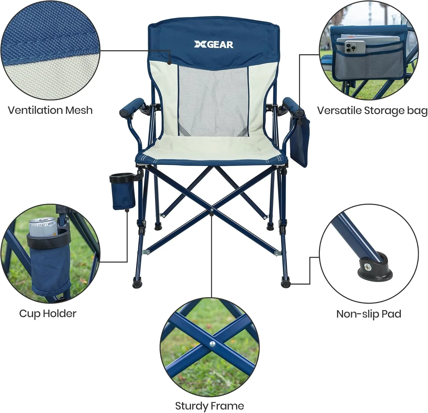 Camping Chair for Adults 350 LBS Support Camp Chair 2PCS with Breathable Mesh Back Fabric with Arm Rest Cup Holder and Portable Carrying Bag