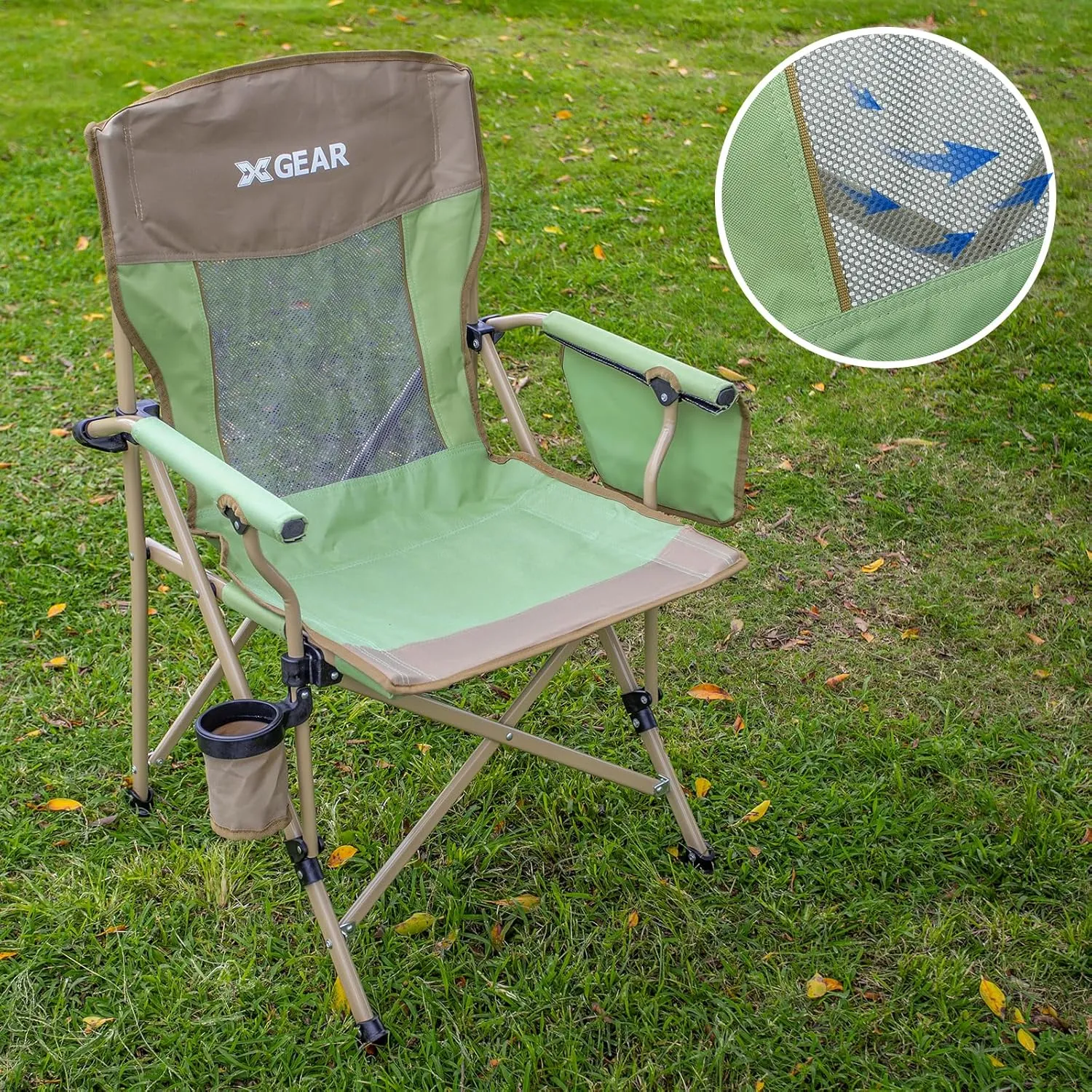 Camping Chair for Adults 350 LBS Support Camp Chair 2PCS with Breathable Mesh Back Fabric with Arm Rest Cup Holder and Portable Carrying Bag