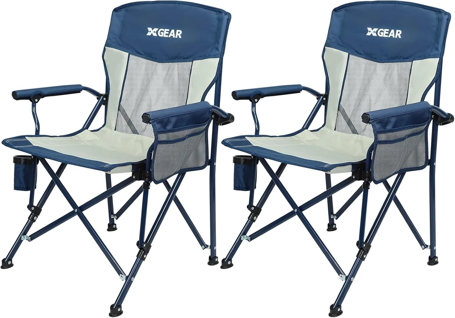 Camping Chair for Adults 350 LBS Support Camp Chair 2PCS with Breathable Mesh Back Fabric with Arm Rest Cup Holder and Portable Carrying Bag