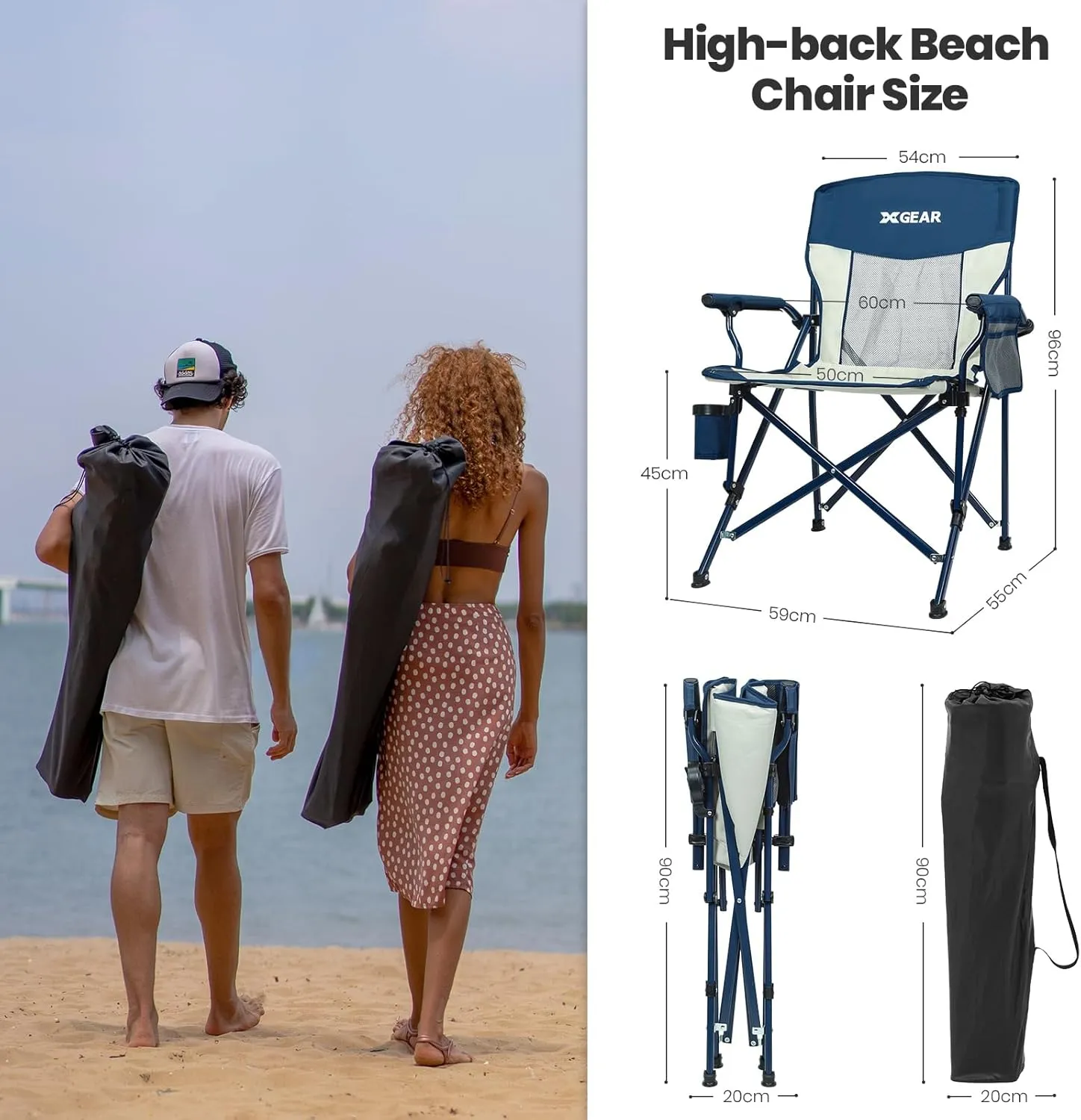 Camping Chair for Adults 350 LBS Support Camp Chair 2PCS with Breathable Mesh Back Fabric with Arm Rest Cup Holder and Portable Carrying Bag
