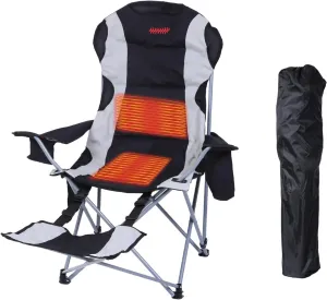 Camping Chair, Heated Camping Chair, Heated Camping Chairs for Adults, Folding Chairs with Footrest, Power Bank, Cupholder, Carry Bag & Pockets for Outdoor Activities (1 Pack)