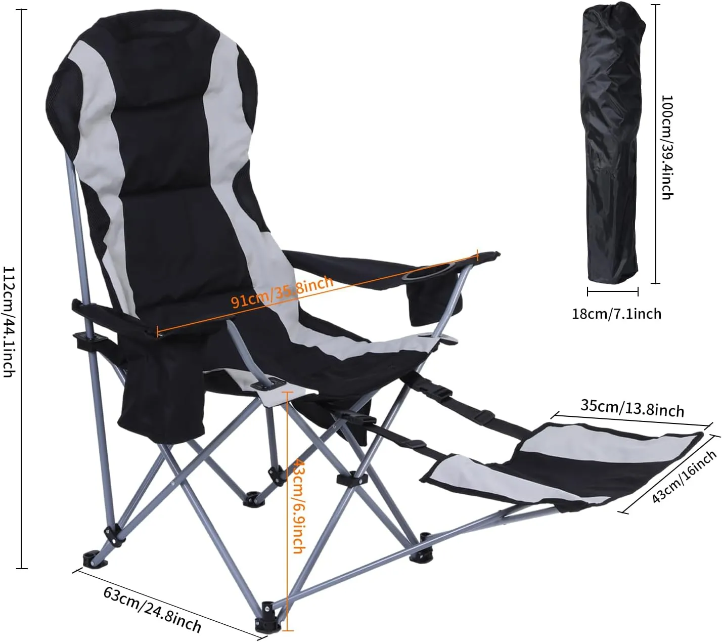 Camping Chair, Heated Camping Chair, Heated Camping Chairs for Adults, Folding Chairs with Footrest, Power Bank, Cupholder, Carry Bag & Pockets for Outdoor Activities (1 Pack)