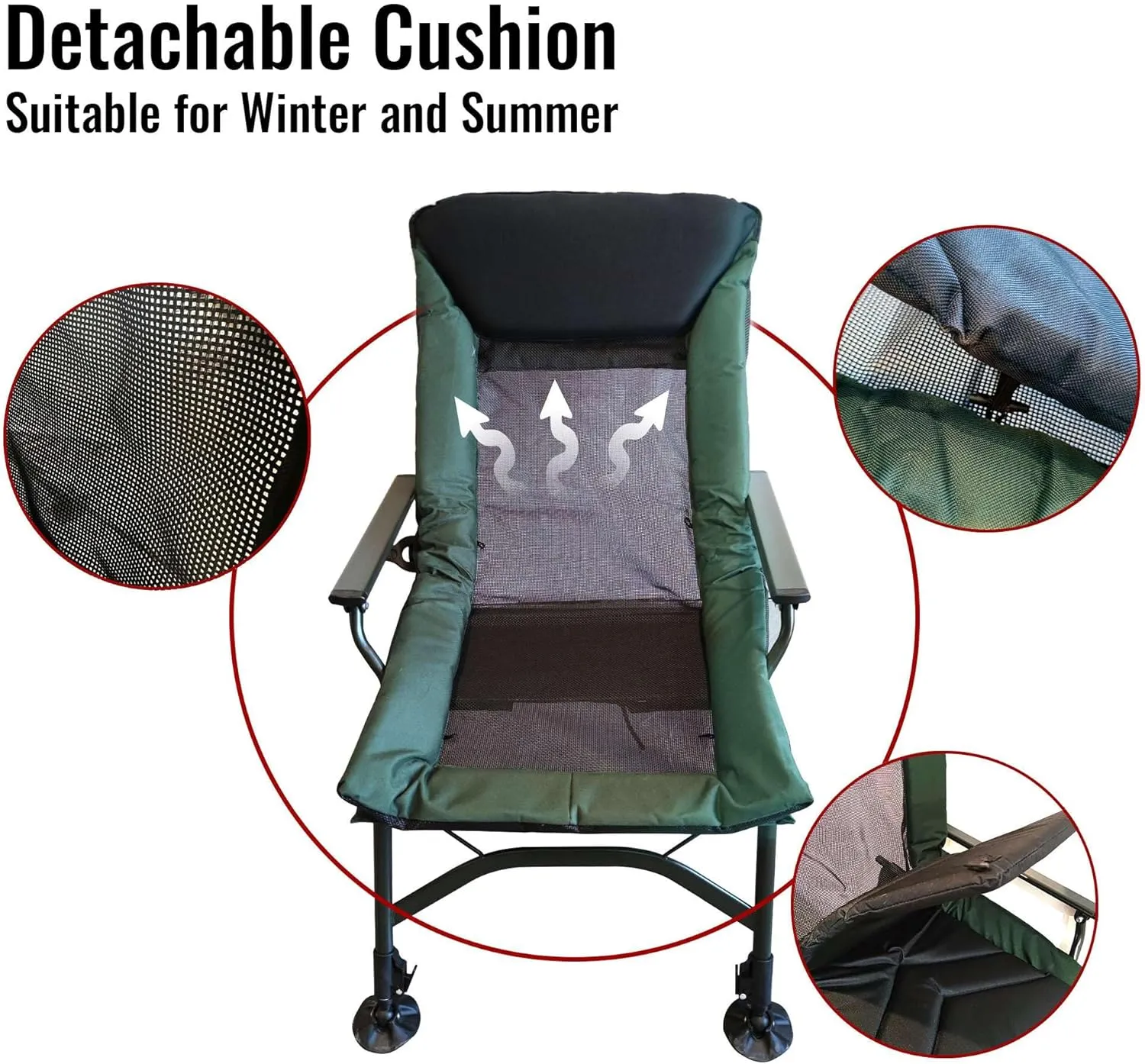 Camping Chair Outdoor Furniture Heavy Duty Portable Folding Fishing Chairs with Padded Lawn Beach Golf Ecto Cooling Sport,Black Green