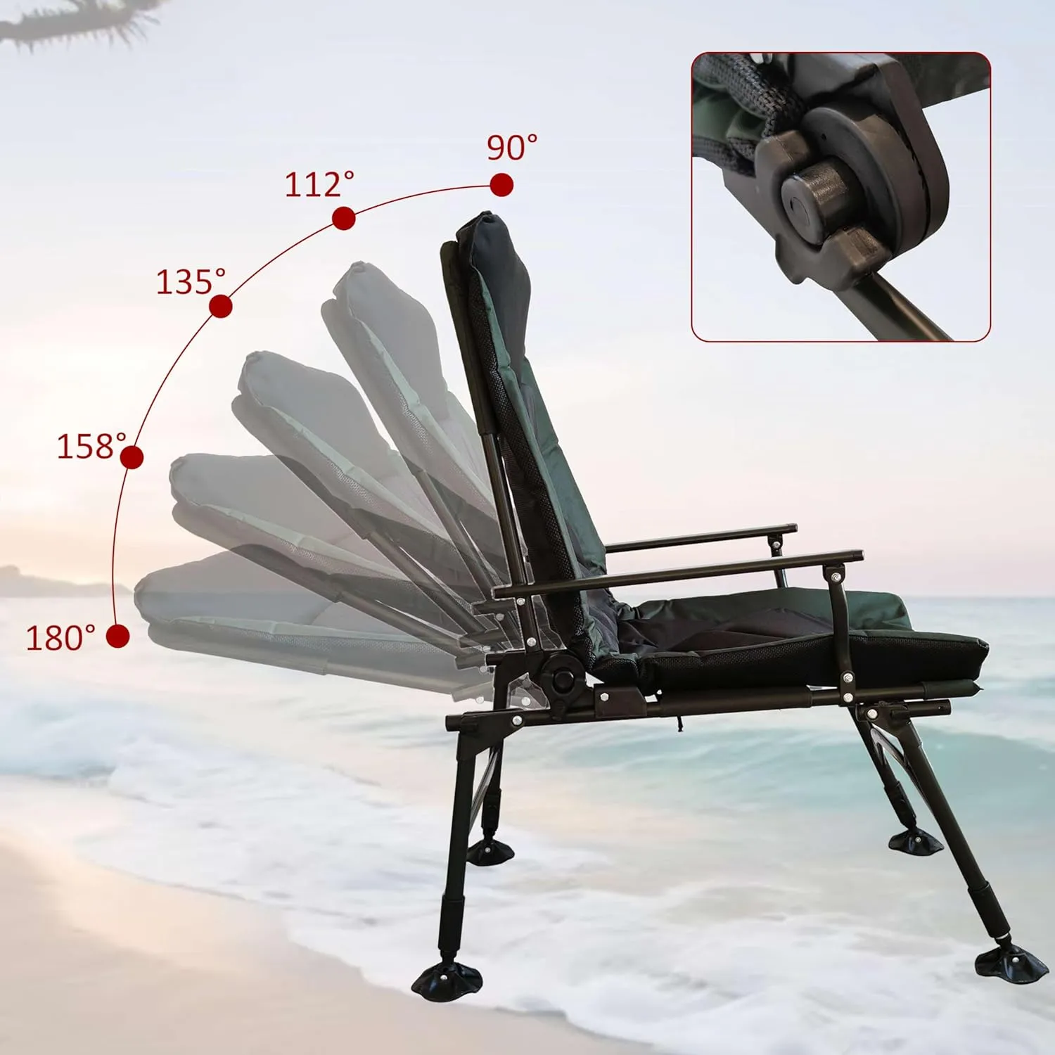 Camping Chair Outdoor Furniture Heavy Duty Portable Folding Fishing Chairs with Padded Lawn Beach Golf Ecto Cooling Sport,Black Green