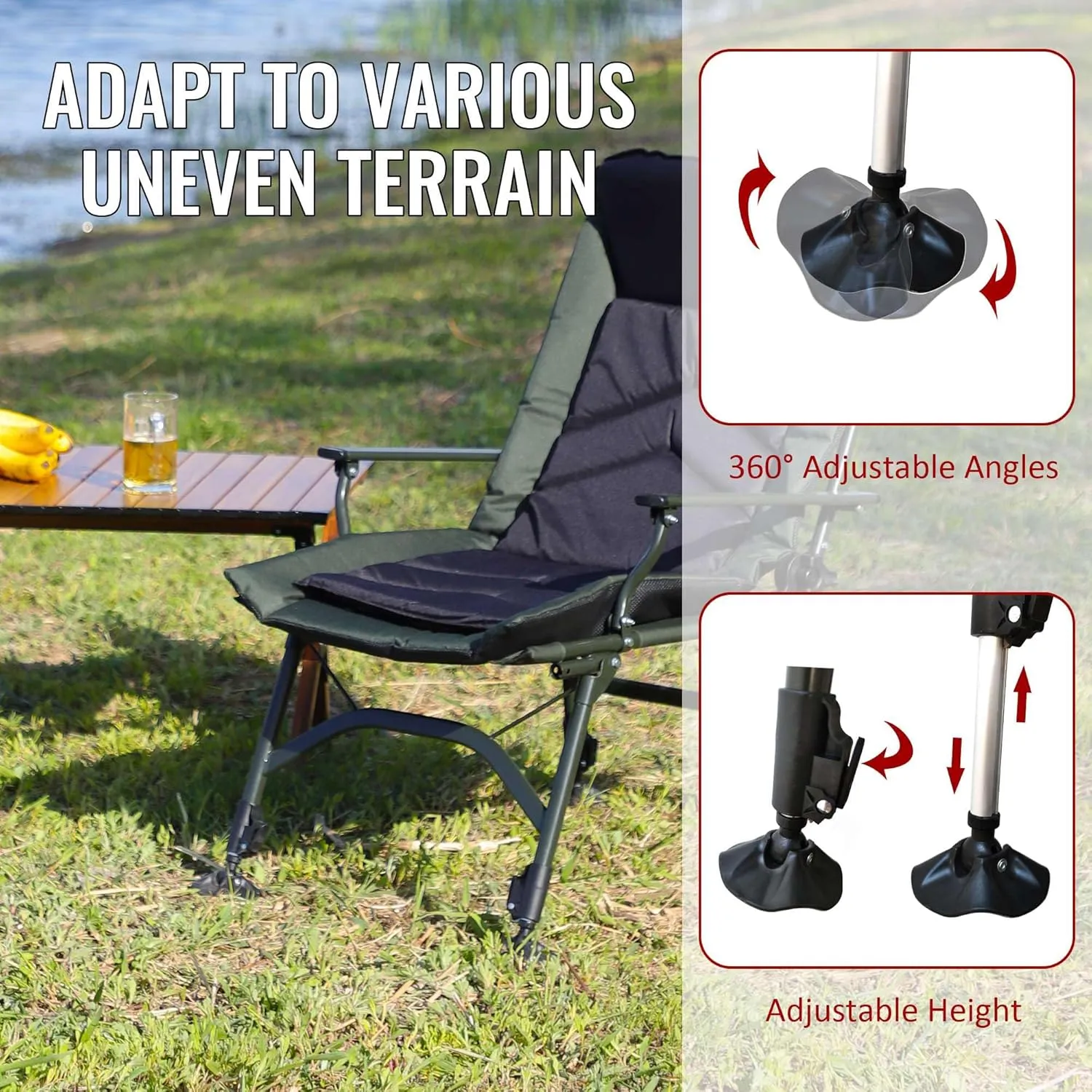 Camping Chair Outdoor Furniture Heavy Duty Portable Folding Fishing Chairs with Padded Lawn Beach Golf Ecto Cooling Sport,Black Green