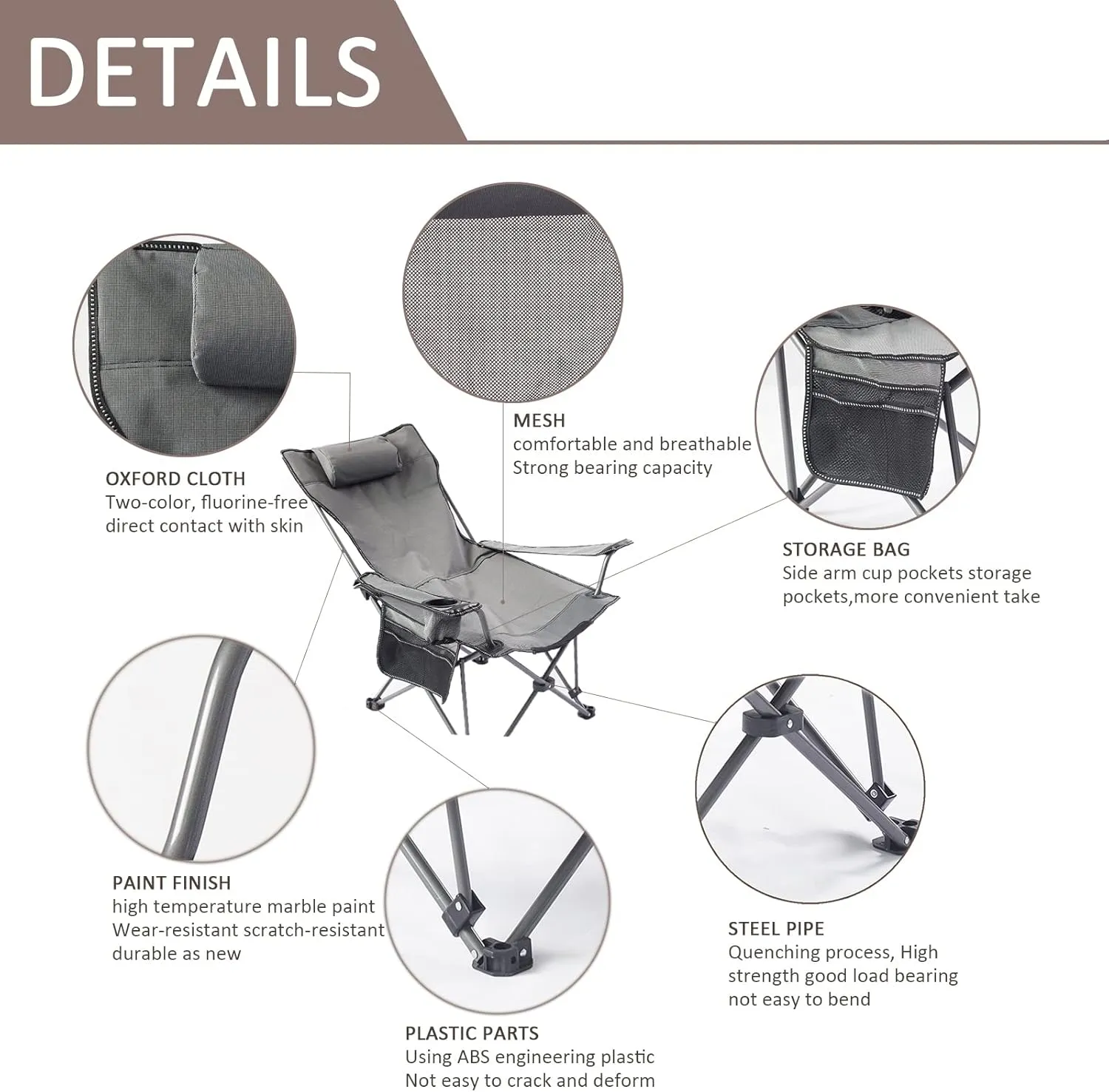 Camping Chair Recliner Portable, Beach Chairs Height Folding Lightweight, Comfortable Camping Chairs, for Camping, Hiking Fishing,A