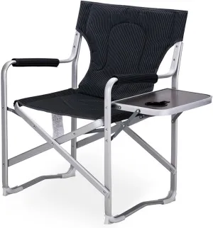 Camping Chair with Side Table Pocket Portable Folding Heavy Duty Directors Chair for Fishing Trip Picnic Concert Outdoor 265lbs-Black