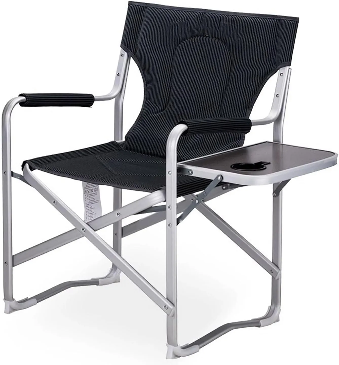 Camping Chair with Side Table Pocket Portable Folding Heavy Duty Directors Chair for Fishing Trip Picnic Concert Outdoor 265lbs-Black