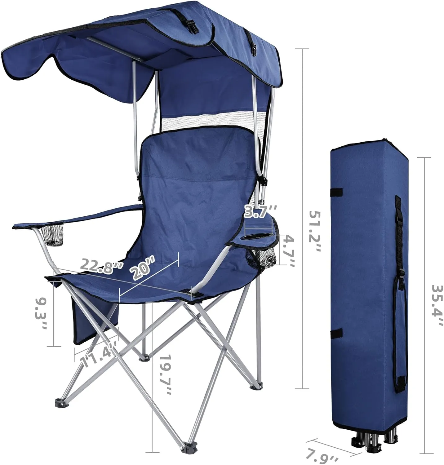 Camping Chair,Oversized Folding Chair with Awning,Portable Outdoor Chair with Armrests,Cup Holder and Carrying Bag