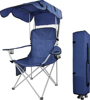 Camping Chair,Oversized Folding Chair with Awning,Portable Outdoor Chair with Armrests,Cup Holder and Carrying Bag
