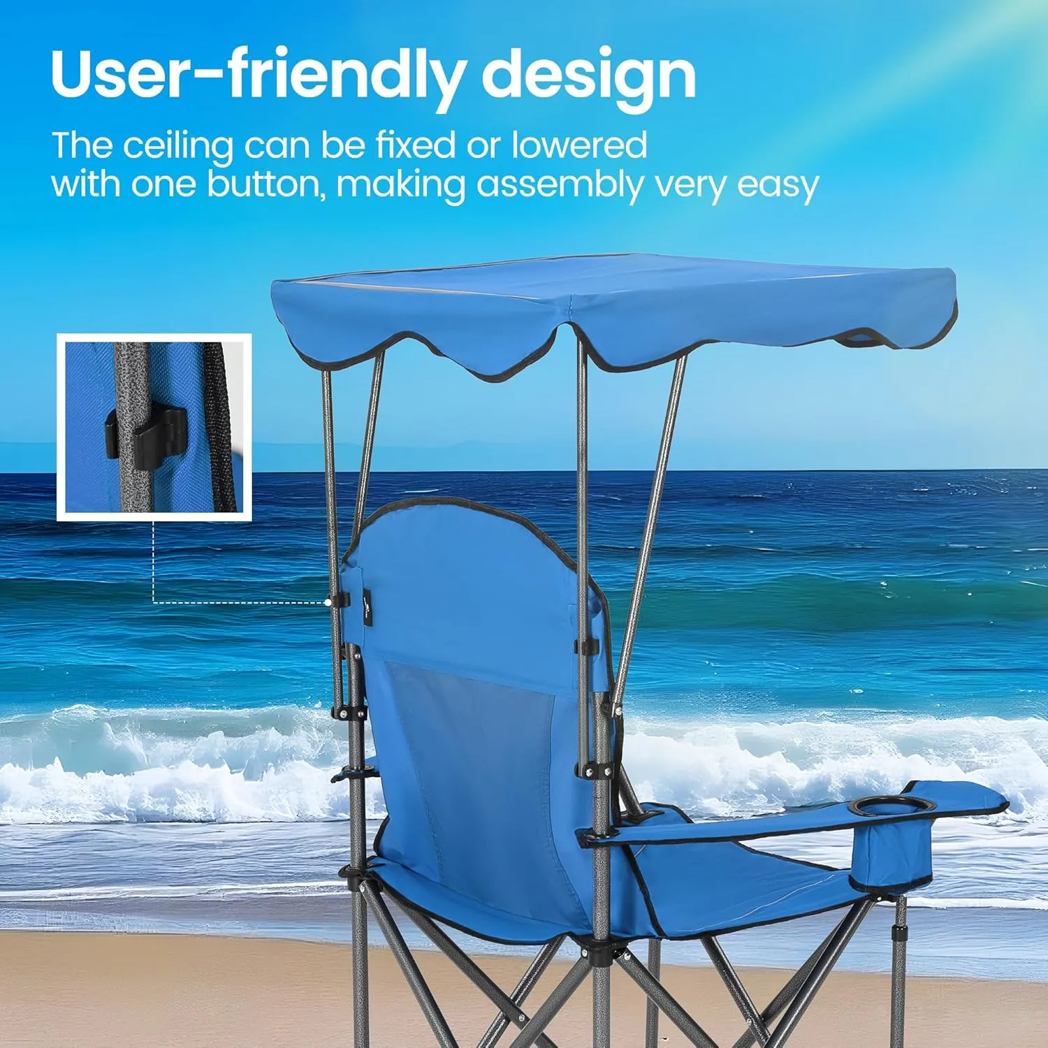 Camping Chairs with Shade, Foldable Canopy Chair, Folding Camping Shade Chair for Outdoor, Camping, Patio, Support 350 LBS, Blue