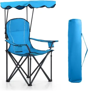 Camping Chairs with Shade, Foldable Canopy Chair, Folding Camping Shade Chair for Outdoor, Camping, Patio, Support 350 LBS, Blue