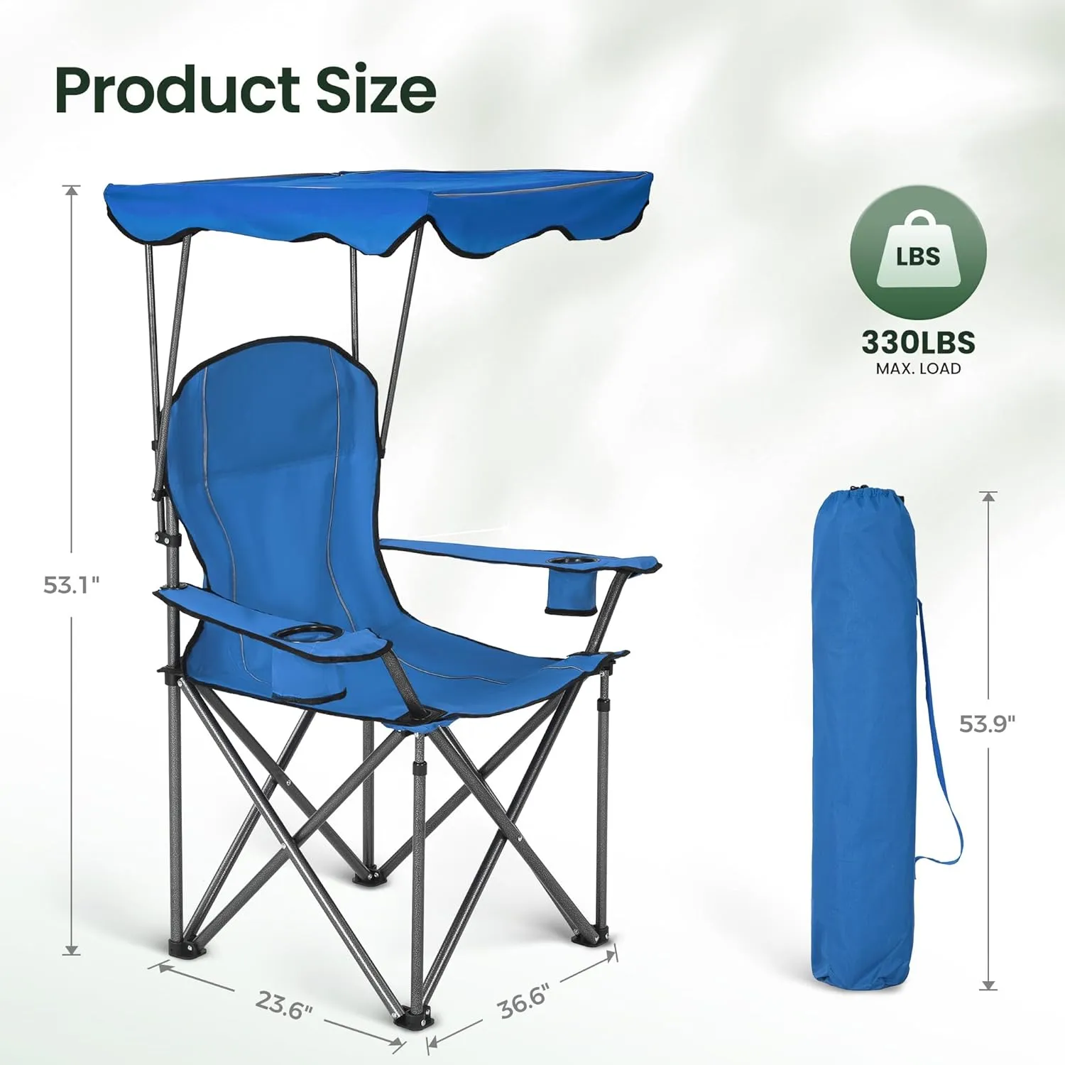 Camping Chairs with Shade, Foldable Canopy Chair, Folding Camping Shade Chair for Outdoor, Camping, Patio, Support 350 LBS, Blue