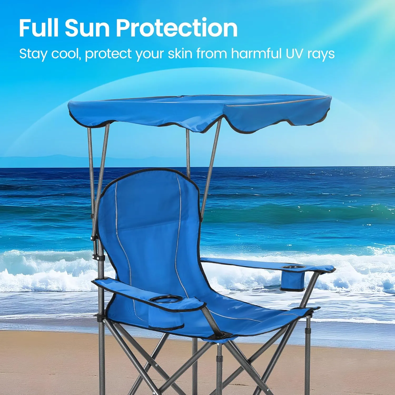 Camping Chairs with Shade, Foldable Canopy Chair, Folding Camping Shade Chair for Outdoor, Camping, Patio, Support 350 LBS, Blue