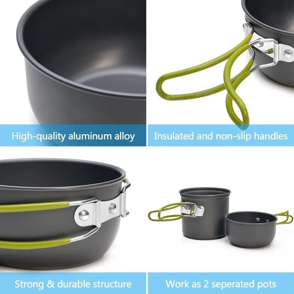 Camping Cookware, Outdoor Supplies Camping Cookware Set Cooking Set for 1 to 2 People Traveling Trekking and Camping Portable Stove(Orange)