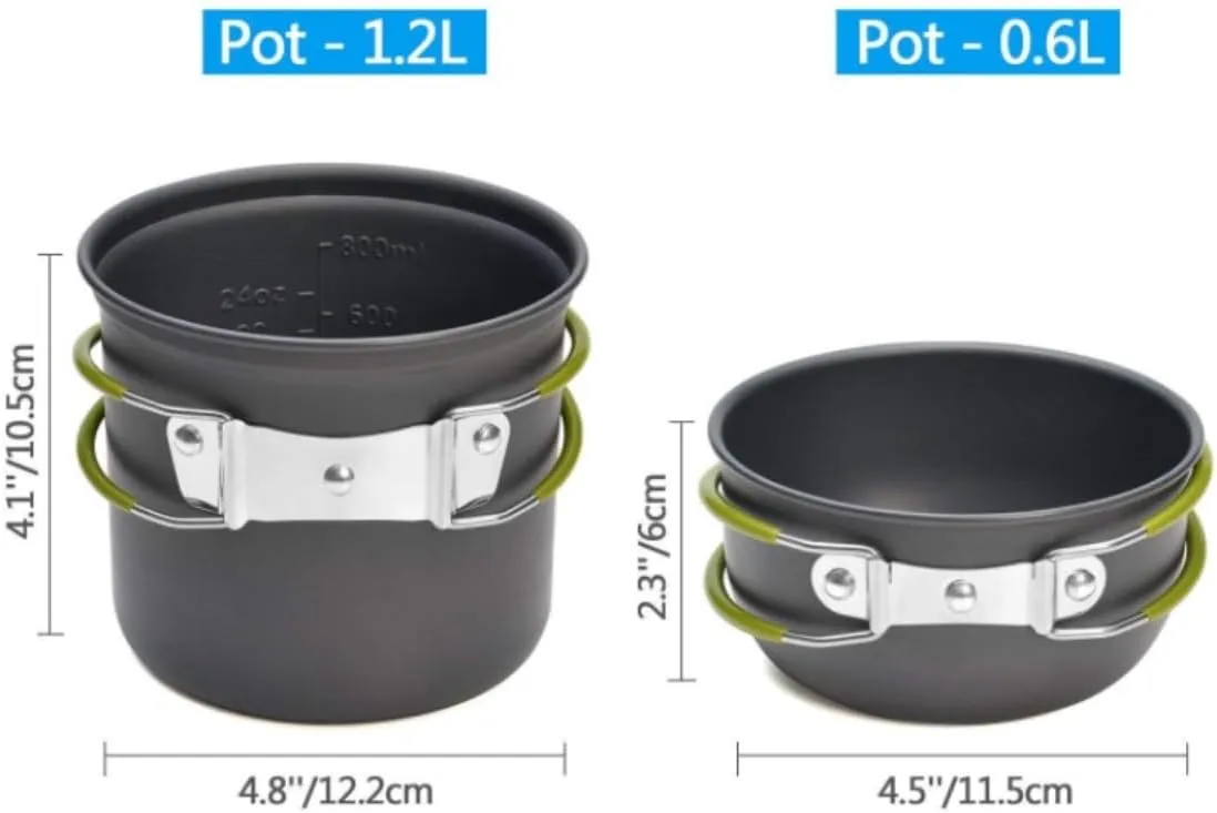 Camping Cookware, Outdoor Supplies Camping Cookware Set Cooking Set for 1 to 2 People Traveling Trekking and Camping Portable Stove(Orange)
