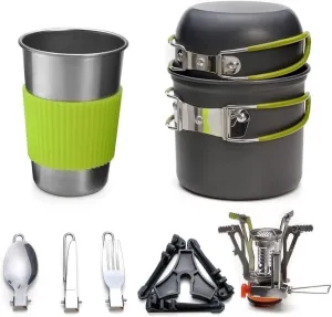 Camping Cookware, Outdoor Supplies Camping Cookware Set Cooking Set for 1 to 2 People Traveling Trekking and Camping Portable Stove(Orange)