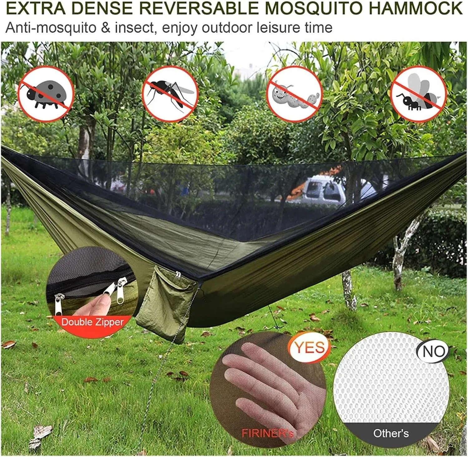 Camping Hammock Camping Hammock with Rain Fly Tarp and Mosquito Net Tent Tree Straps Portable Single Double Nylon Parachute Hammock for Travel