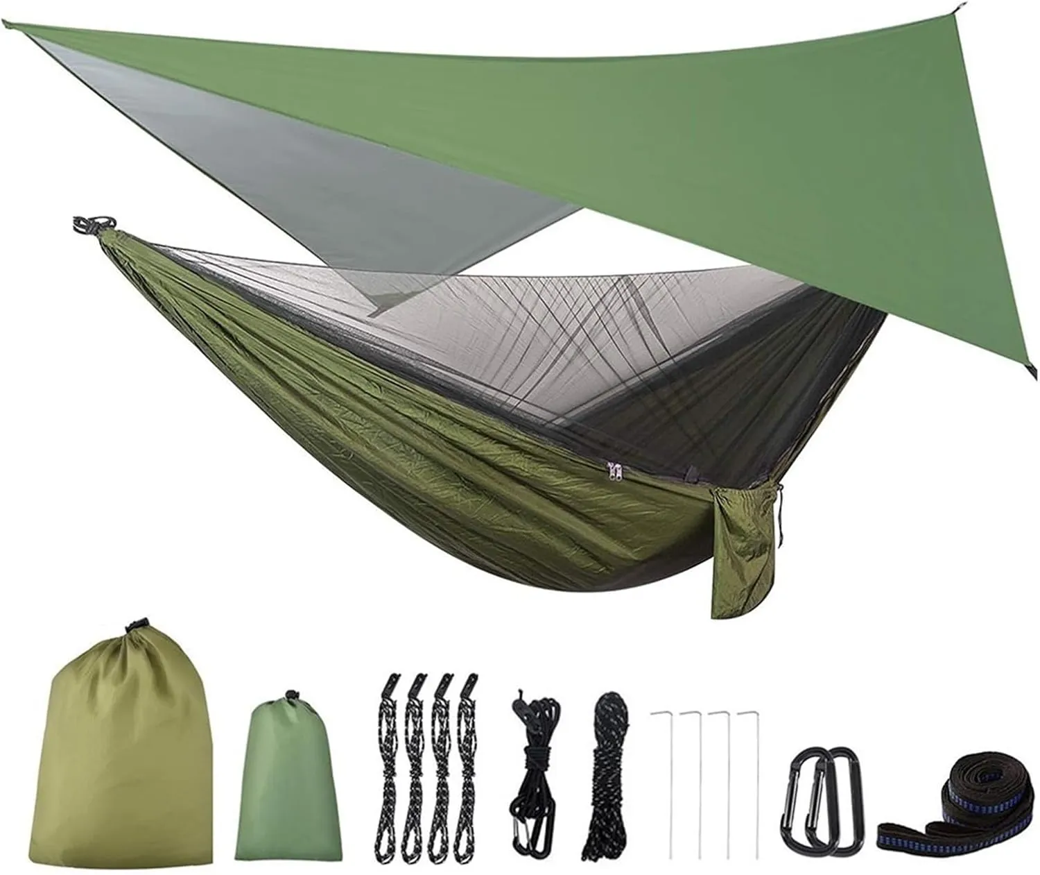 Camping Hammock Camping Hammock with Rain Fly Tarp and Mosquito Net Tent Tree Straps Portable Single Double Nylon Parachute Hammock for Travel