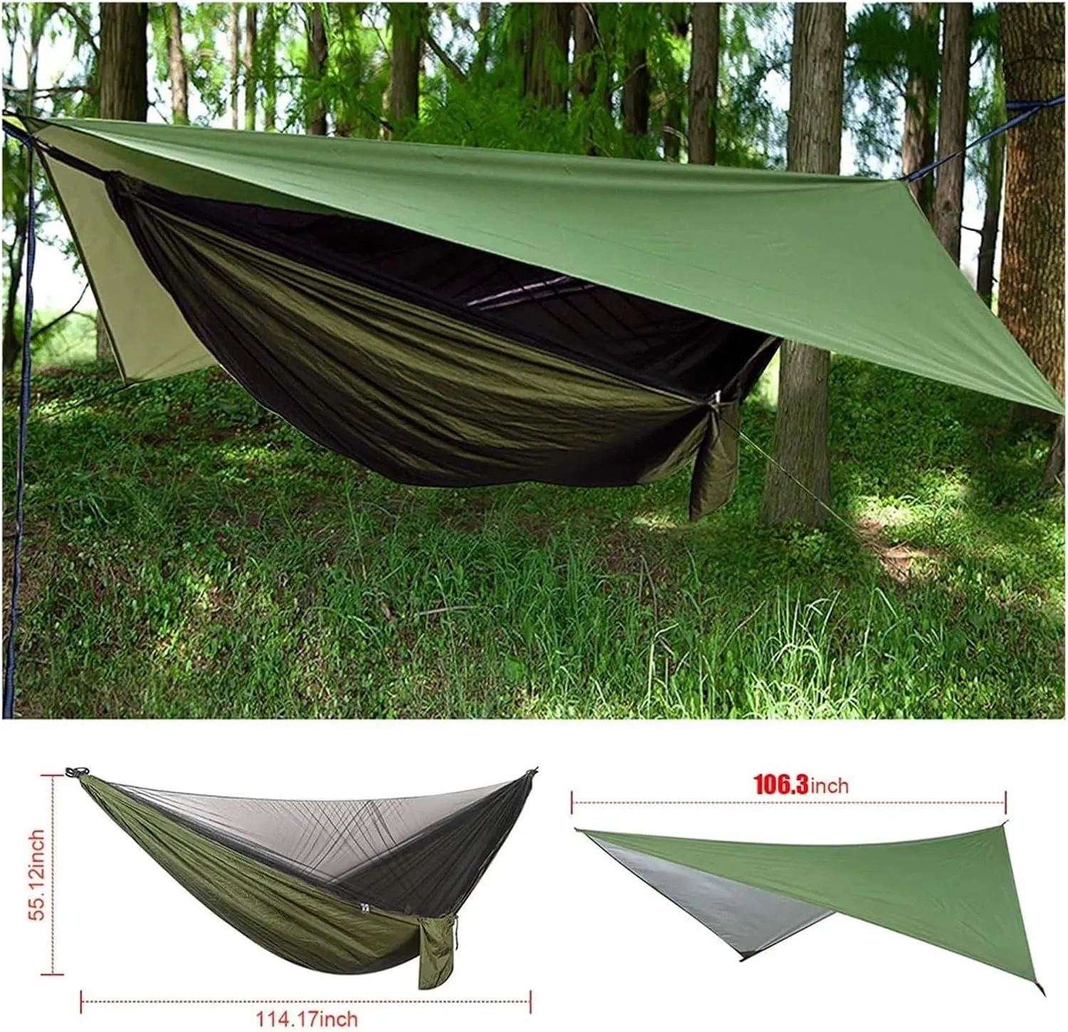 Camping Hammock Camping Hammock with Rain Fly Tarp and Mosquito Net Tent Tree Straps Portable Single Double Nylon Parachute Hammock for Travel