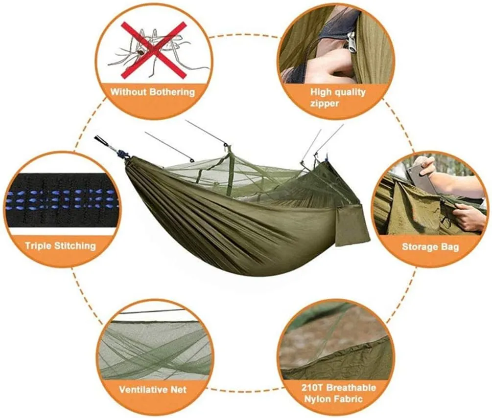 Camping Hammock Mosquito Net Rain Fly Tent Canopy Portable Outdoor Single & Double Hammock Tree Straps for Yard Hiking Camping Survival Travel