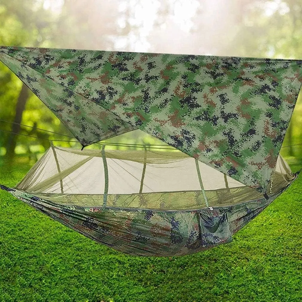 Camping Hammock Mosquito Net Rain Fly Tent Canopy Portable Outdoor Single & Double Hammock Tree Straps for Yard Hiking Camping Survival Travel