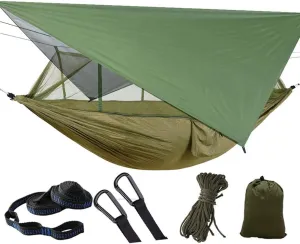 Camping Hammock Mosquito Net Rain Fly Tent Canopy Portable Outdoor Single & Double Hammock Tree Straps for Yard Hiking Camping Survival Travel