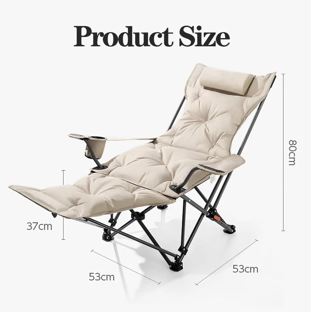 Camping Lounge Chair Folding Reclining Chair,Portable Camp Padded Beach Chairs for Adults with Footrest,330lbs Weight Capacity(Khaki) (Gray)