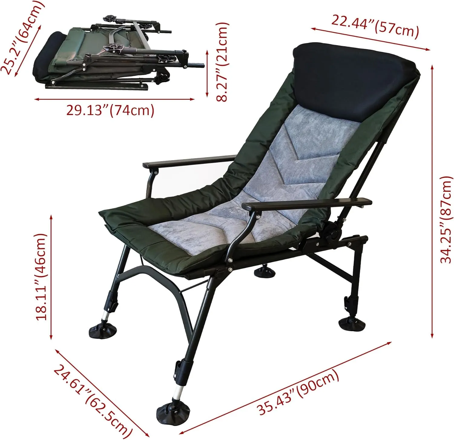 Camping Lounge Chair, Reclining Outdoor Folding Chair with Adjustable backrest, Adjustable Camping Chair with Padded Headrest for Indoor and Outdoor Camping Beach Hiking Fishing