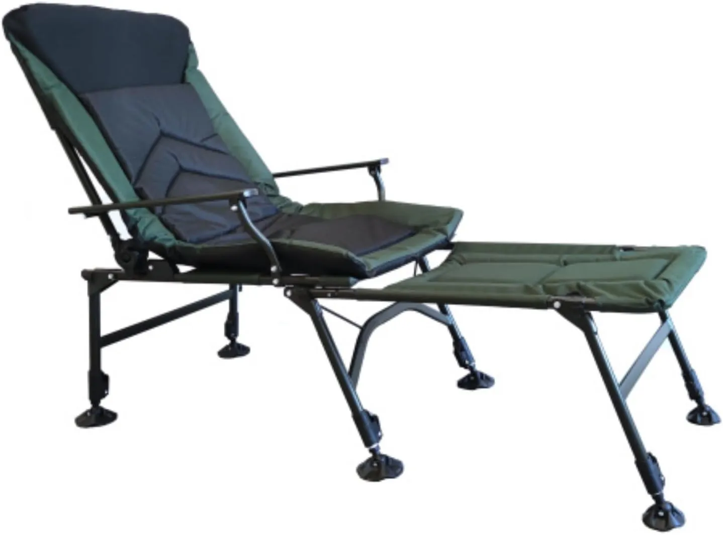 Camping Lounge Chair with Detachable Footrest, Portable Folding Reclining Camping Chair with Adjustable Backrest for Indoor and Outdoor Camping Beach Hiking Fishing, Green Black