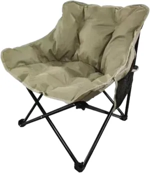 Camping Padded Chair Fishing Lounge Chair Lazy Sofa Back Support Stable Folding Seat Padded Cushion for Patio Camping Picnic, Khaki