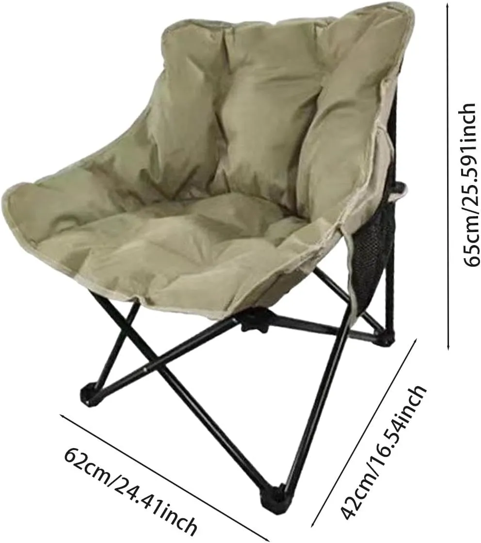 Camping Padded Chair Fishing Lounge Chair Lazy Sofa Back Support Stable Folding Seat Padded Cushion for Patio Camping Picnic, Khaki
