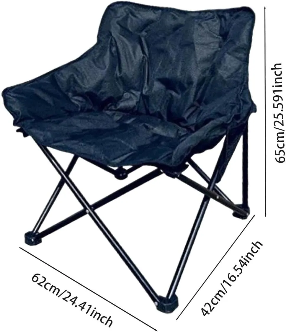 Camping Padded Chair Folding Seat Stable 600D Oxford Cloth Soft Lounge Chair Moon Leisure Chair for Outdoor Patio Lawn Garden, Black