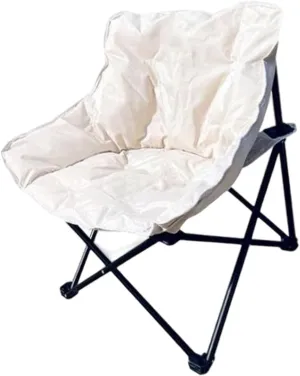 Camping Padded Chair Folding Seat Stable 600D Oxford Cloth Soft Lounge Chair Moon Leisure Chair for Outdoor Patio Lawn Garden, White