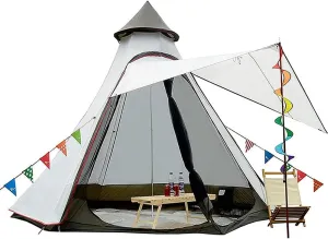 Camping Pyramid Teepee Tent Adult Tent Double Layers Indian Tent Yurt Tent Tower Post Bell Tent for Outdoor Family Trip
