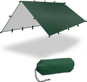 Camping Rain Fly, 10x10ft Mutifunctional Backpacking Rain Fly, Waterproof Survival Shelter Lightweight Sunscreen Awning Canopy with Silver Coating, for Footprint, Hiking, Outdoor Adventure