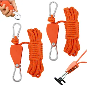 Camping Rope 2PCS 196.85x0.24 in Reflective Adjustable Tent Rope Nylon Guyline Tensioner Waterproof Tent Guy Lines for Canopy Kayak Canoe Camping