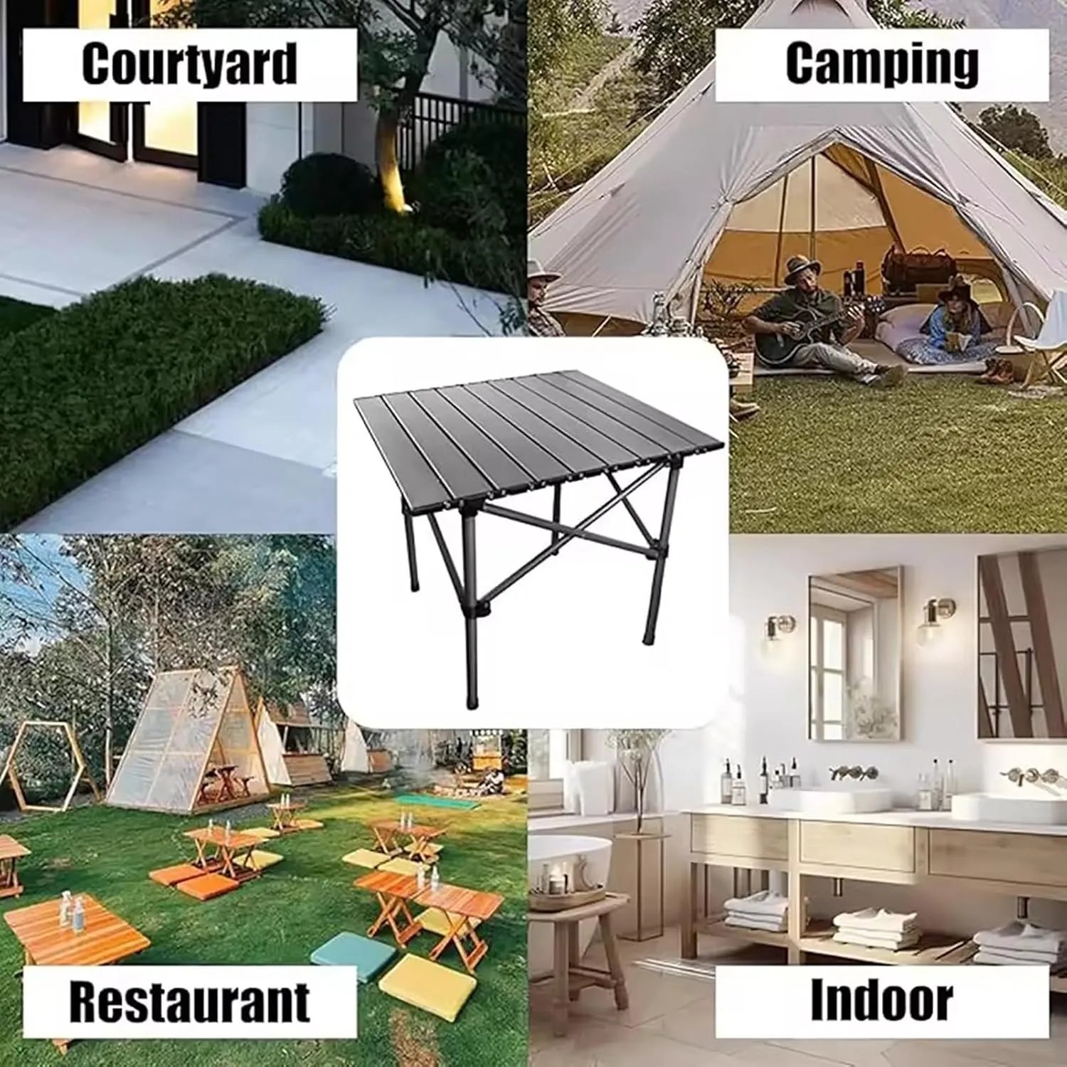 Camping Table and Chairs Picnic with 6 Fold up Chair, Portable Camping Set with Carry Bag for Indoor Outdoor BBQ,Yellow