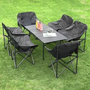 Camping Table and Chairs Picnic with 6 Fold up Chair, Portable Camping Set with Carry Bag for Indoor Outdoor BBQ,Yellow