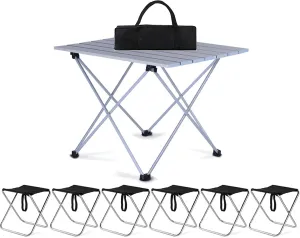 Camping Table Chairs Black Outdoor Set, Portable Aluminum Camping Picnic Table, Used for Self-Driving Fishing and Barbecue 56x40x40cm