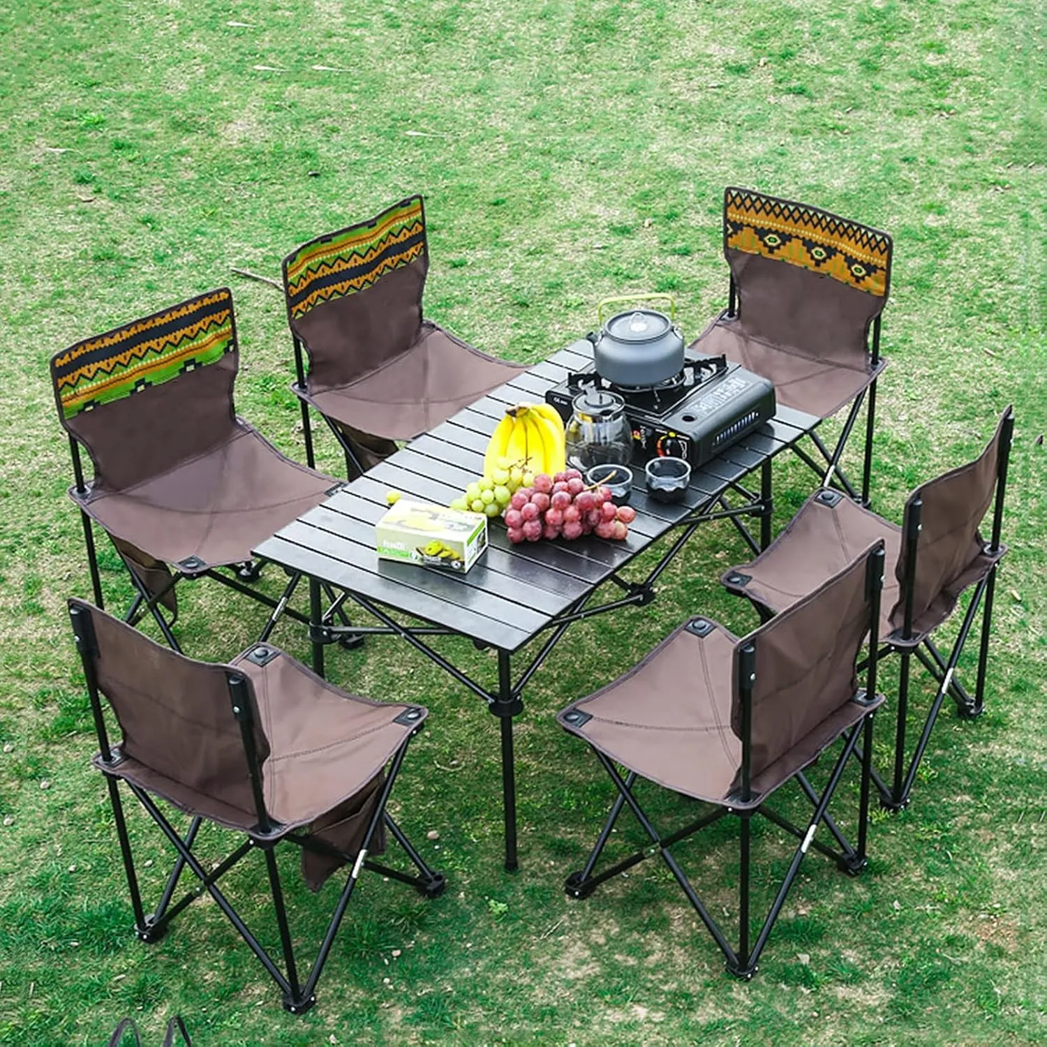 Camping Table Chairs Large Folding Table Set with Six Chairs, Aluminum Alloy Outdoor Camping Picnic Table, Convenient Storage (Color : Package 3)