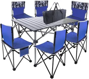 Camping Table Chairs Large Folding Table Set with Six Chairs, Aluminum Alloy Outdoor Camping Picnic Table, Convenient Storage (Color : Package 3)