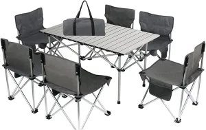 Camping Table Chairs Outdoor Folding Table and Chair Set, Portable Aluminum Camping Picnic Table, Bring A Handbag for Easy Carrying and Storage 95x57x50cm (Color : 6 in 1)