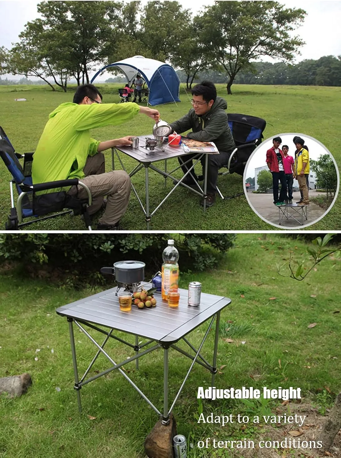 Camping Table Chairs Portable Folding Table Set, Outdoor Aluminum Alloy Can Lift Picnic Table, Portable Table with Carrying Bag (Color : Package 3)
