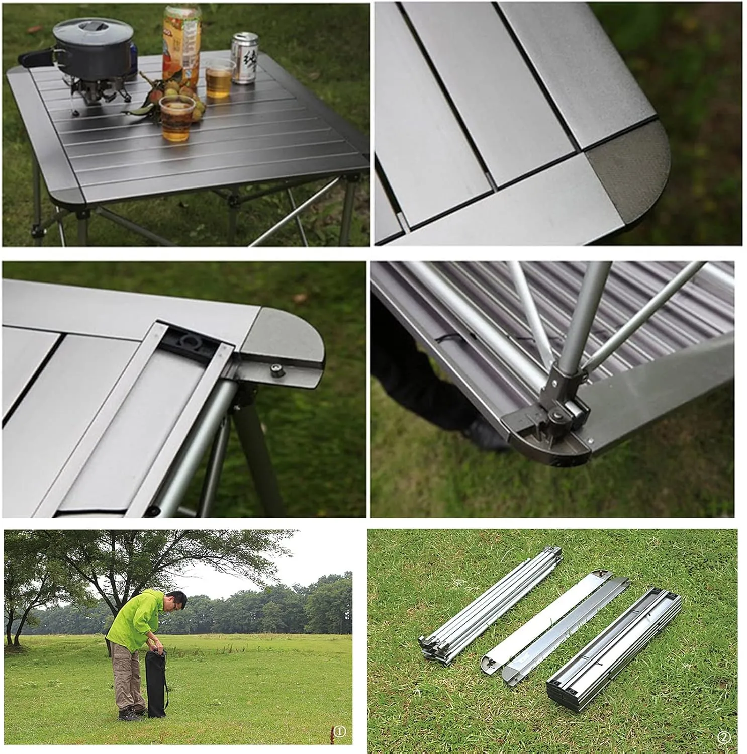 Camping Table Chairs Portable Folding Table Set, Outdoor Aluminum Alloy Can Lift Picnic Table, Portable Table with Carrying Bag (Color : Package 3)