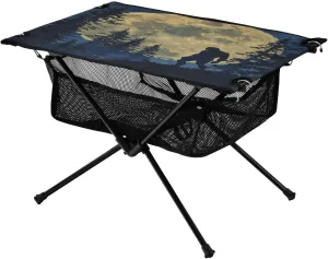 Camping Table Lightweight Portable Folding Table with Mesh Storage Net Bigfoot Forest Moon Ideal for Camping Hiking Beach Picnic Travel Backyard
