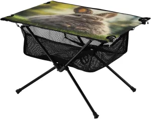 Camping Table Lightweight Portable Folding Table with Mesh Storage Net Brown Gray Rabbit Ideal for Camping Hiking Beach Picnic Travel Backyard